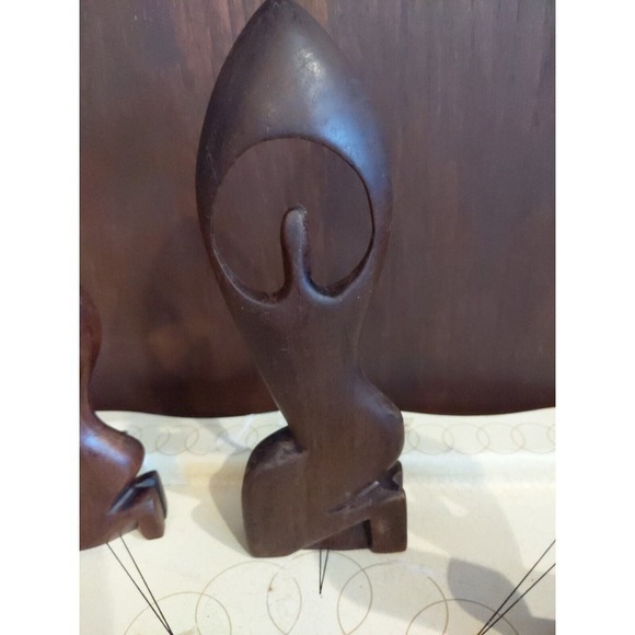 Hand Carved African Sculpture Lot of 3 Wood Abstract Family Figurines 6 & 8 inch - Picture 8 of 10